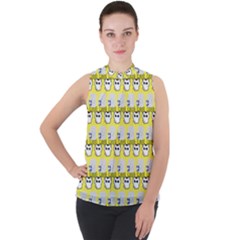 Cartoon Pattern Mock Neck Chiffon Sleeveless Top by Sparkle