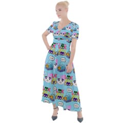 Look Cat Button Up Short Sleeve Maxi Dress by Sparkle