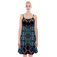 Blue Pattern Spaghetti Strap Velvet Dress