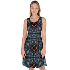 Blue Pattern Knee Length Skater Dress With Pockets by Dazzleway
