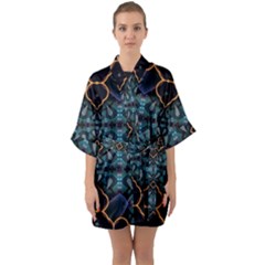 Blue Pattern Half Sleeve Satin Kimono 