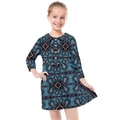 Blue Pattern Kids  Quarter Sleeve Shirt Dress by Dazzleway