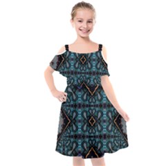 Blue Pattern Kids  Cut Out Shoulders Chiffon Dress by Dazzleway