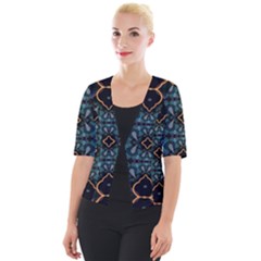 Blue Pattern Cropped Button Cardigan