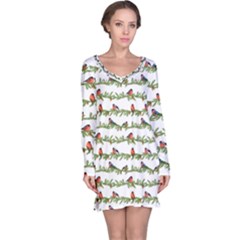 Bullfinches On The Branches Long Sleeve Nightdress by SychEva