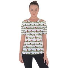 Bullfinches On The Branches Shoulder Cut Out Short Sleeve Top by SychEva