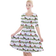 Bullfinches On The Branches Quarter Sleeve A-line Dress by SychEva