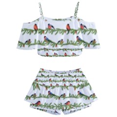 Bullfinches On The Branches Kids  Off Shoulder Skirt Bikini by SychEva