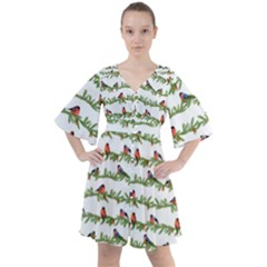 Bullfinches On The Branches Boho Button Up Dress by SychEva