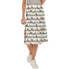 Bullfinches On The Branches Midi Panel Skirt by SychEva