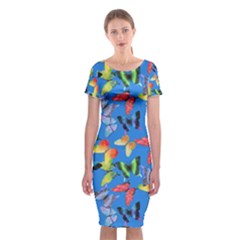 Bright Butterflies Circle In The Air Classic Short Sleeve Midi Dress by SychEva