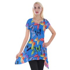 Bright Butterflies Circle In The Air Short Sleeve Side Drop Tunic by SychEva