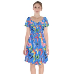 Bright Butterflies Circle In The Air Short Sleeve Bardot Dress by SychEva