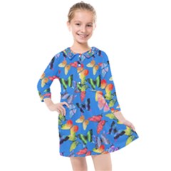 Bright Butterflies Circle In The Air Kids  Quarter Sleeve Shirt Dress by SychEva