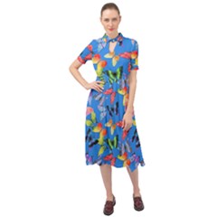 Bright Butterflies Circle In The Air Keyhole Neckline Chiffon Dress by SychEva