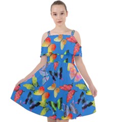 Bright Butterflies Circle In The Air Cut Out Shoulders Chiffon Dress by SychEva