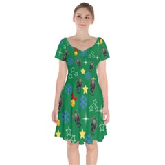 Krampus Kawaii Green Short Sleeve Bardot Dress