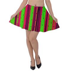 Warped Stripy Dots Velvet Skater Skirt by essentialimage365