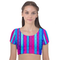 Warped Stripy Dots Velvet Short Sleeve Crop Top  by essentialimage365