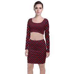 Dark Red Tartan, Retro Buffalo Plaid, Tiled Pattern Top And Skirt Sets by Casemiro
