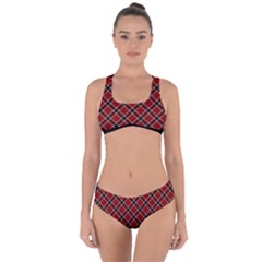 Dark Red Tartan, Retro Buffalo Plaid, Tiled Pattern Criss Cross Bikini Set