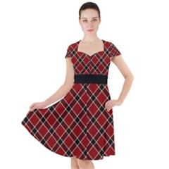 Dark Red Tartan, Retro Buffalo Plaid, Tiled Pattern Cap Sleeve Midi Dress by Casemiro