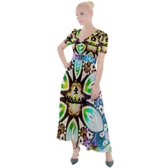 375 Chroma Digital Art Custom Button Up Short Sleeve Maxi Dress