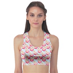 Pink And White Donuts On Blue Sports Bra by SychEva