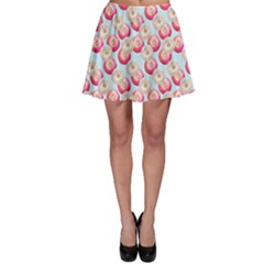 Pink And White Donuts On Blue Skater Skirt