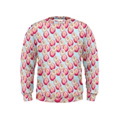 Pink And White Donuts On Blue Kids  Sweatshirt by SychEva