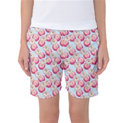 Pink And White Donuts On Blue Women s Basketball Shorts