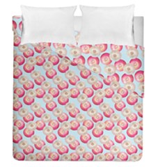 Pink And White Donuts On Blue Duvet Cover Double Side (queen Size) by SychEva