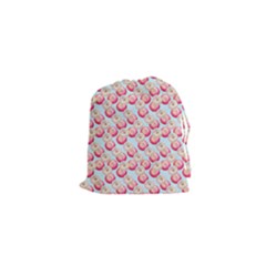 Pink And White Donuts On Blue Drawstring Pouch (xs)