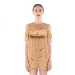 Sweet Christmas Candy Shoulder Cutout One Piece Dress by SychEva