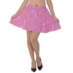Sweet Christmas Candy Velvet Skater Skirt by SychEva