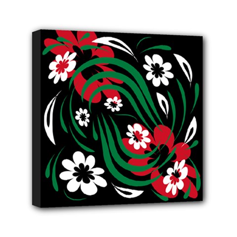 Folk Flowers Floral Art Print Flowers Abstract Art  Mini Canvas 6  X 6  (stretched) by Eskimos