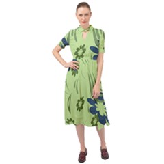 Folk Flowers Print Floral Pattern Ethnic Art Keyhole Neckline Chiffon Dress by Eskimos