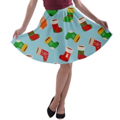 Christmas Socks A-line Skater Skirt