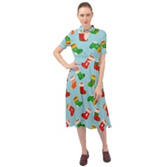 Christmas Socks Keyhole Neckline Chiffon Dress