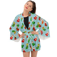 Christmas Socks Long Sleeve Kimono by SychEva