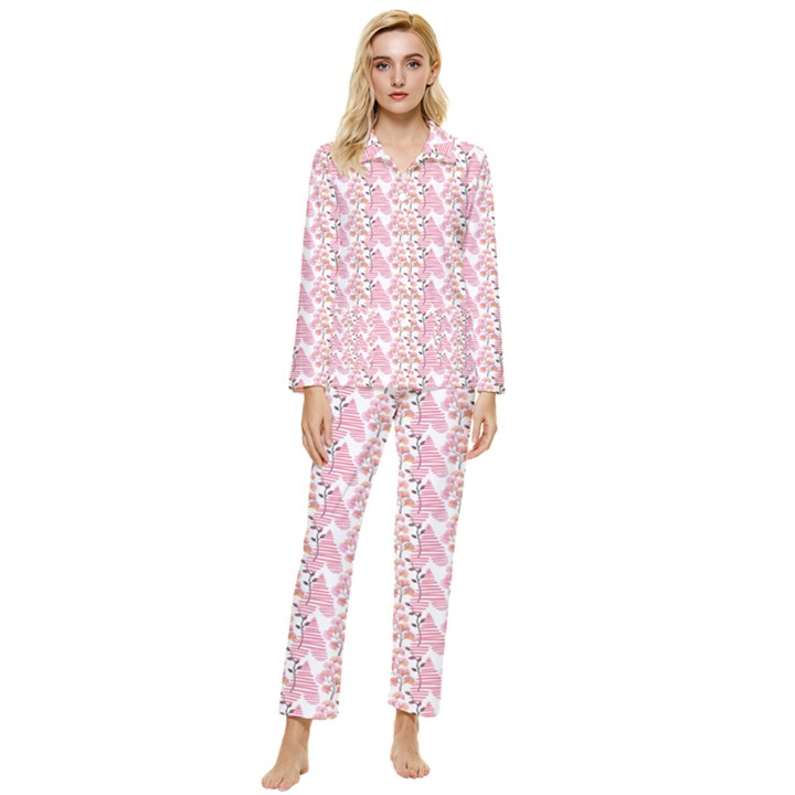 Floral Womens  Long Sleeve Pocket Pajamas Set