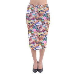 Retro Color Velvet Midi Pencil Skirt