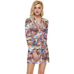 Retro Color Long Sleeve Satin Robe