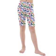 Multicolored Butterflies Kids  Mid Length Swim Shorts