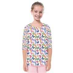 Multicolored Butterflies Kids  Quarter Sleeve Raglan Tee