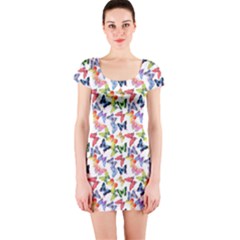 Multicolored Butterflies Short Sleeve Bodycon Dress by SychEva