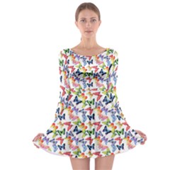 Multicolored Butterflies Long Sleeve Skater Dress by SychEva