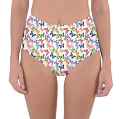 Multicolored Butterflies Reversible High-waist Bikini Bottoms by SychEva