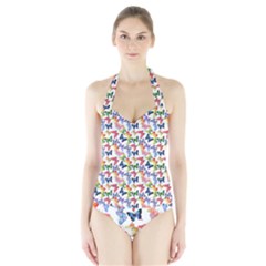 Multicolored Butterflies Halter Swimsuit