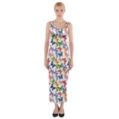 Multicolored Butterflies Fitted Maxi Dress